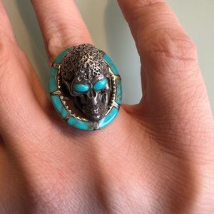 Vintage Skull Alien Sterling Silver Turquoise Ring 5
